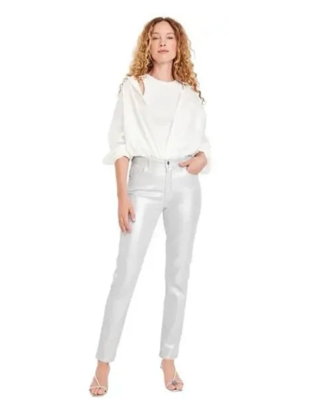 NWT Old Navy High Waisted Silver Shine White Vintage Slim, Size 4, Metallic